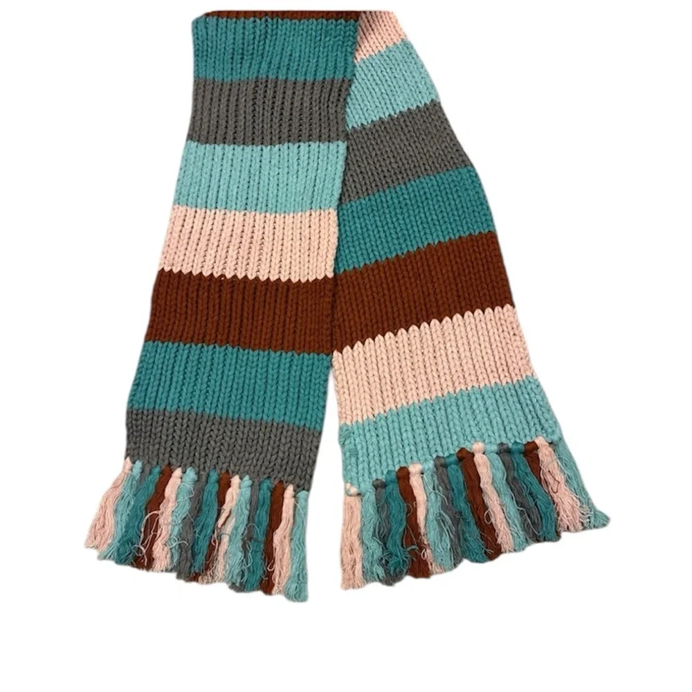 NWOT. Zara Long Multicolored Knit Scarf with Fringes.